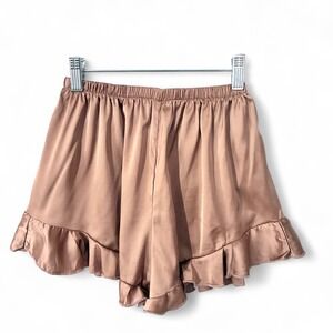 Satin Sleep Shorts Cocoa Brown Ruffled Leg Openings Stretch Waist XS